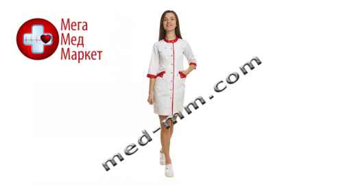 Купить Медицинский халат женский Монтана белый/красный №86 цена, характеристики, отзывы